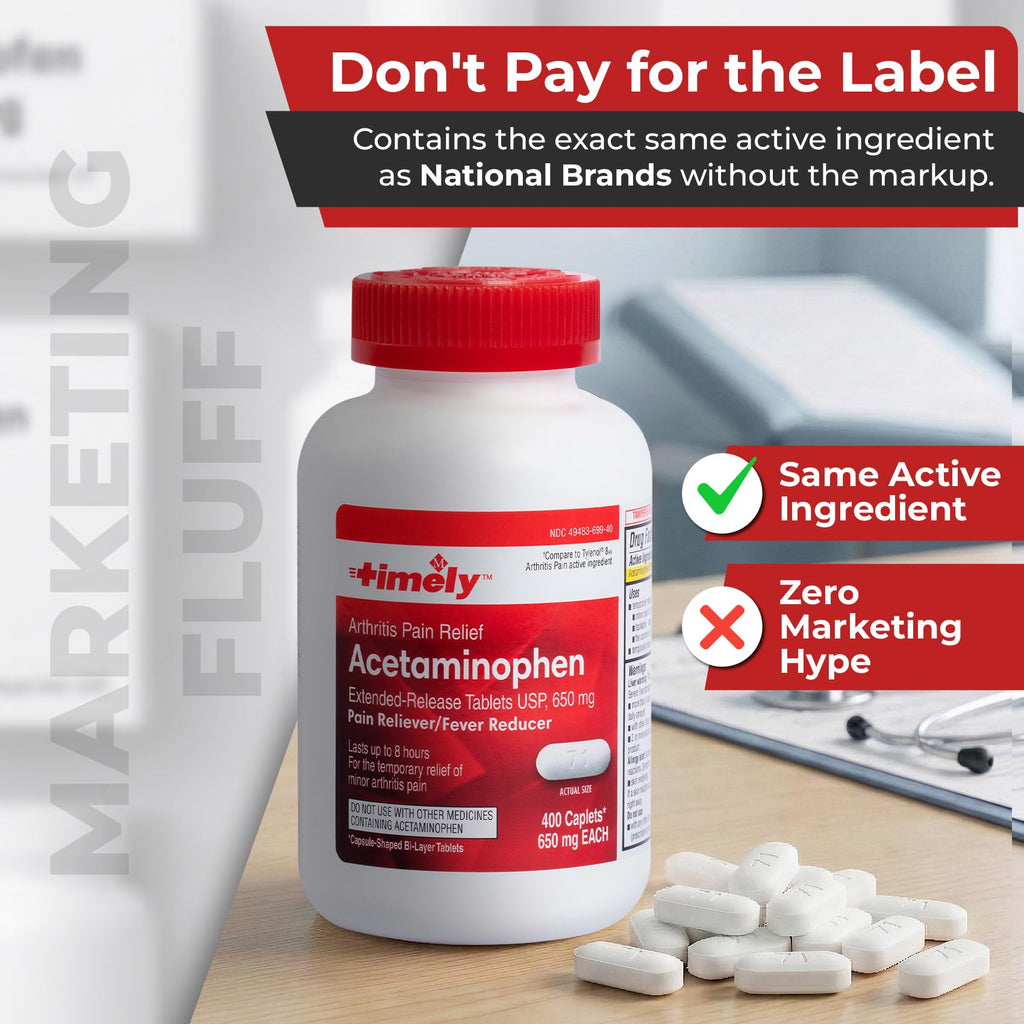 TIME-Cap Labs 400 Caplets Extended Release Acetaminophen 650mg - Pain Reliever & Fever Reducer for Adults, Helps with Headaches, Backaches, Muscle Pain, Toothaches, Arthritis & Menstrual Cramps