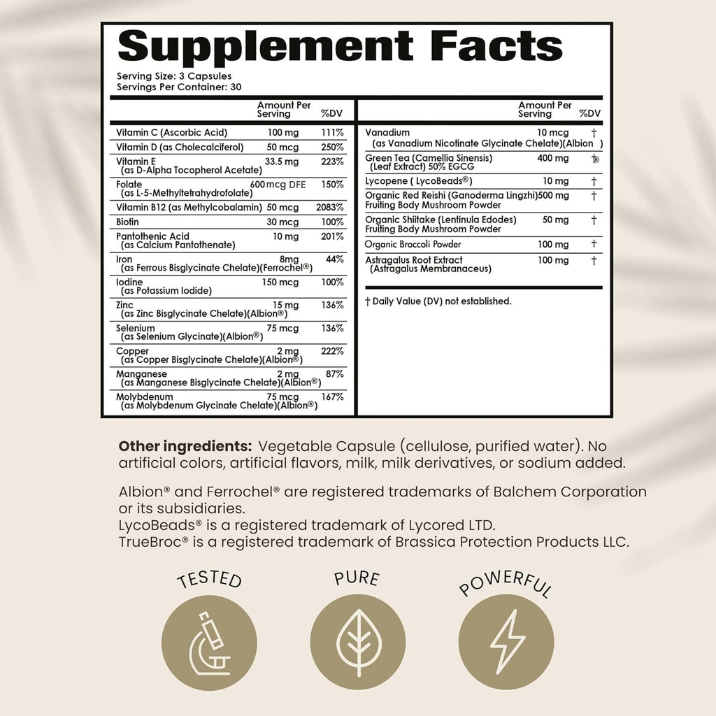 PAPCLEAR Physician Formulated | All Natural Immune Support Supplement | Advanced Powerful Immunity Booster | 21 Vitamins & Nutrients with Organic Shiitake Mushroom & Lycopene | 90 Capsules | Pack of 1