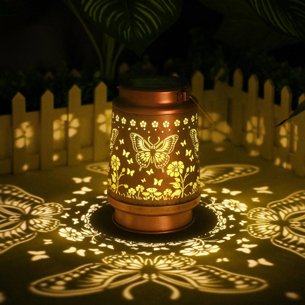 2Pack Solar Lights Solar Lanterns Outdoor Waterproof - Butterfly Garden Decor Birthday Gifts for Women Mom Grandma Butterflies Decoration Outside for Yard, Patio, Backyard, Porch
