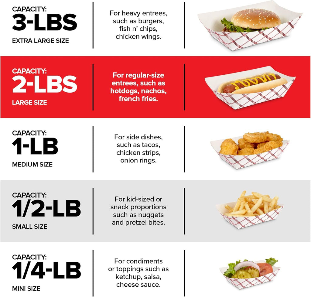Stock Your Home Paper Food Boats (1000 Pack), 2 lb Disposable Red and White Checkered Trays, Eco Friendly Boats for Concession Food and Condiments