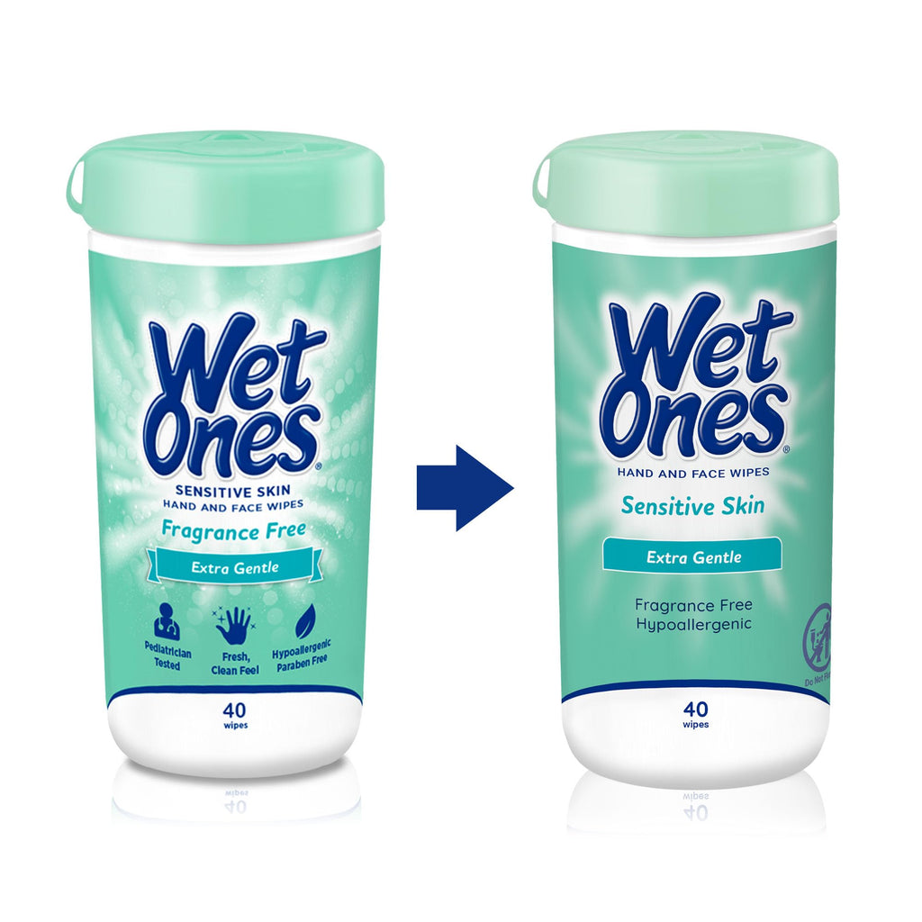 Wet Ones Hand and Face Wipes, Unscented | Wet Ones Sensitive Skin Wipes for Hands and Face, 40 ct. Canister
