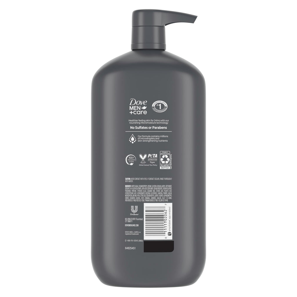 Dove Men+Care Purifying Body & Face Wash 3 Count Charcoal Clay with 24-Hour Nourishing Micromoisture Technology 30 oz