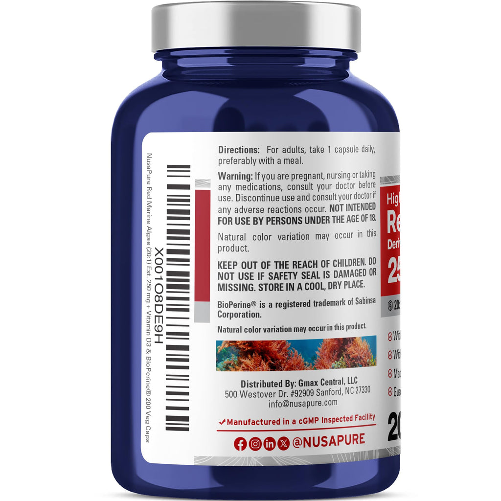 e Red Marine Algae 5,000mg 200 Veggie Capsules (Non-GMO & Soy Free) Bioperine