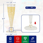 JOLLY CHEF Plastic Champagne Flutes 4.5 oz 100 Pack Gold Glitter Glasses