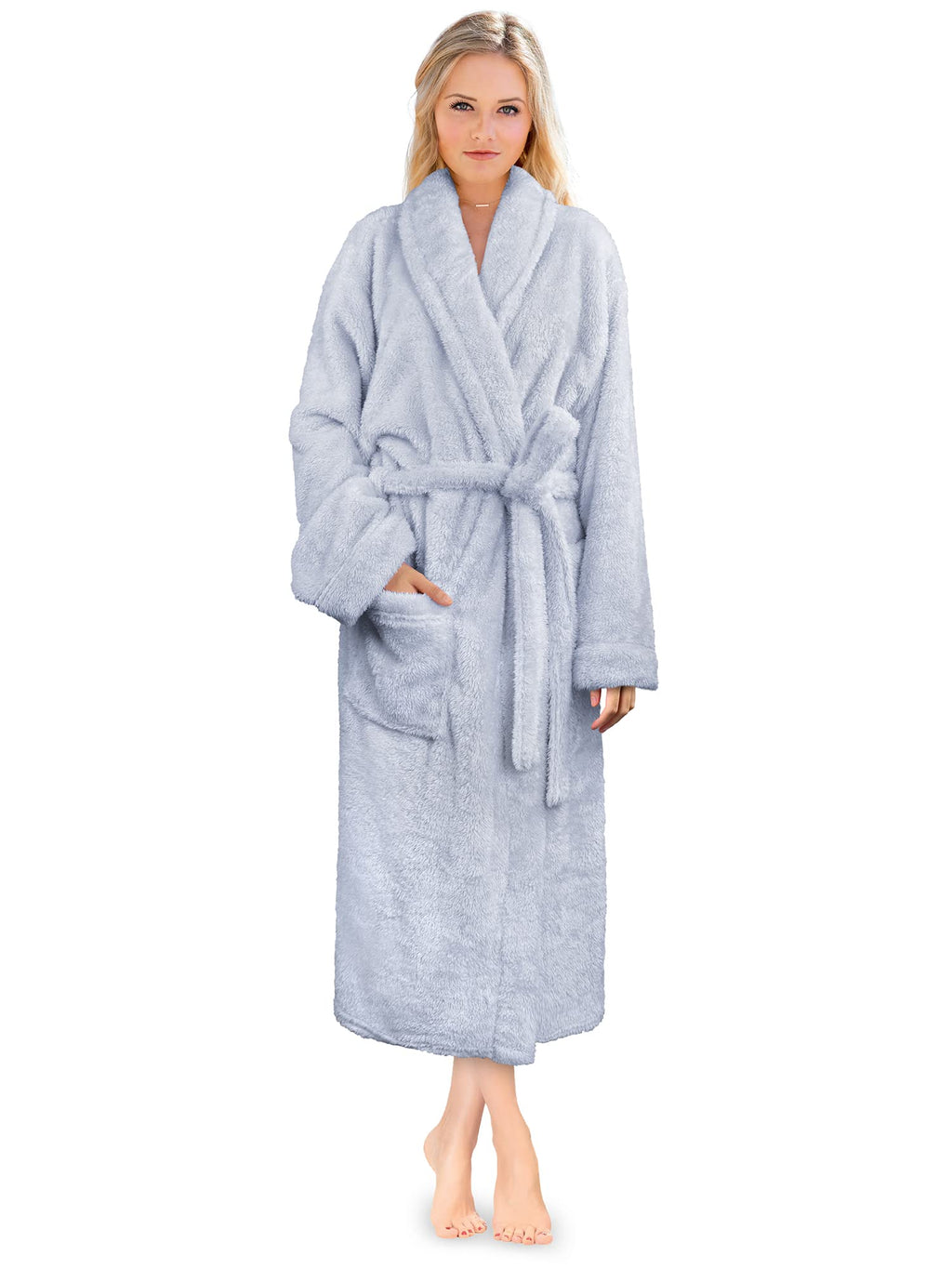 PAVILIA Premium Womens Plush Soft Robe, Sherpa Bathrobe, S/M Light Blue