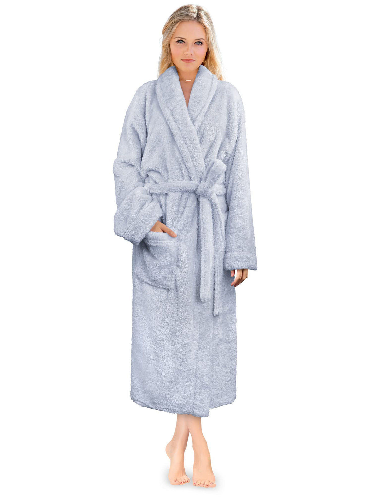 PAVILIA Premium Womens Plush Soft Robe, Sherpa Bathrobe, S/M Light Blue