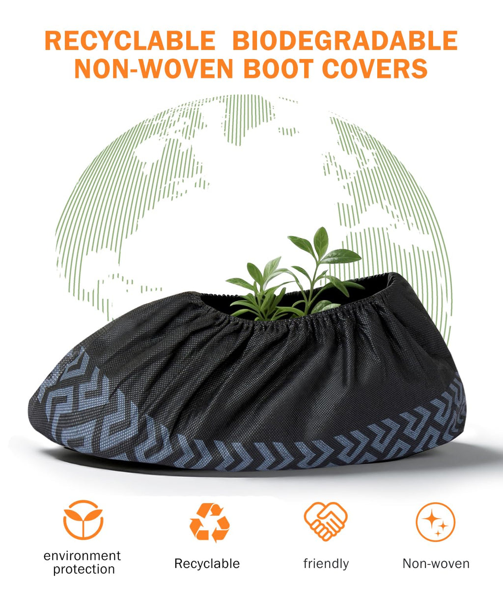 DclobTop 200Pack Black Recycable Shoe Covers Disposable -Non-Slip Shoe Covers for Indoors Reusable, Durable, Breathable Booties, 2 Sizes Fits Up To 12 US Men and 13 US Women Size