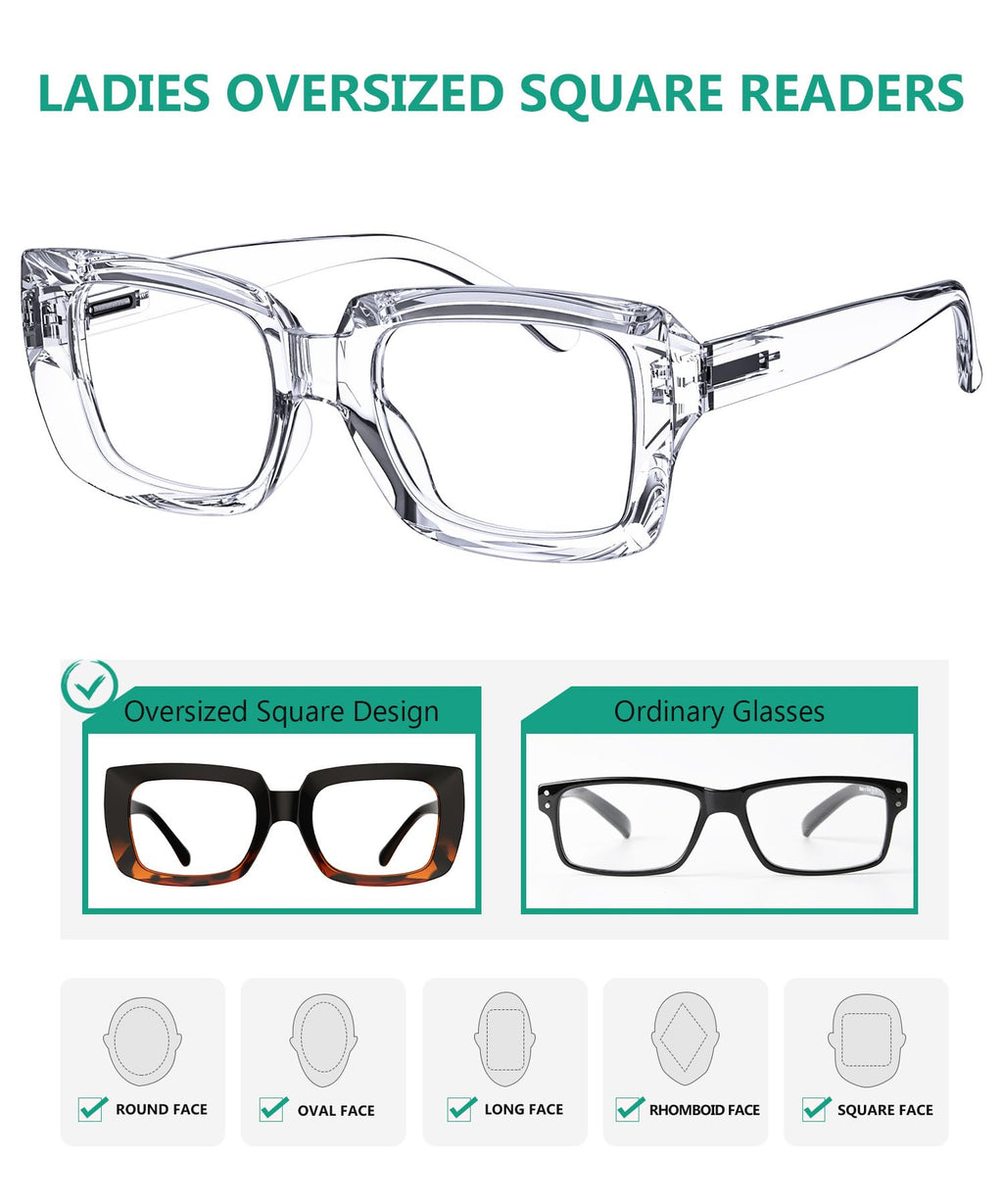 Eyekepper 4 Pack Ladies Reading Glasses - Stylish Oversized Square Readers for Women