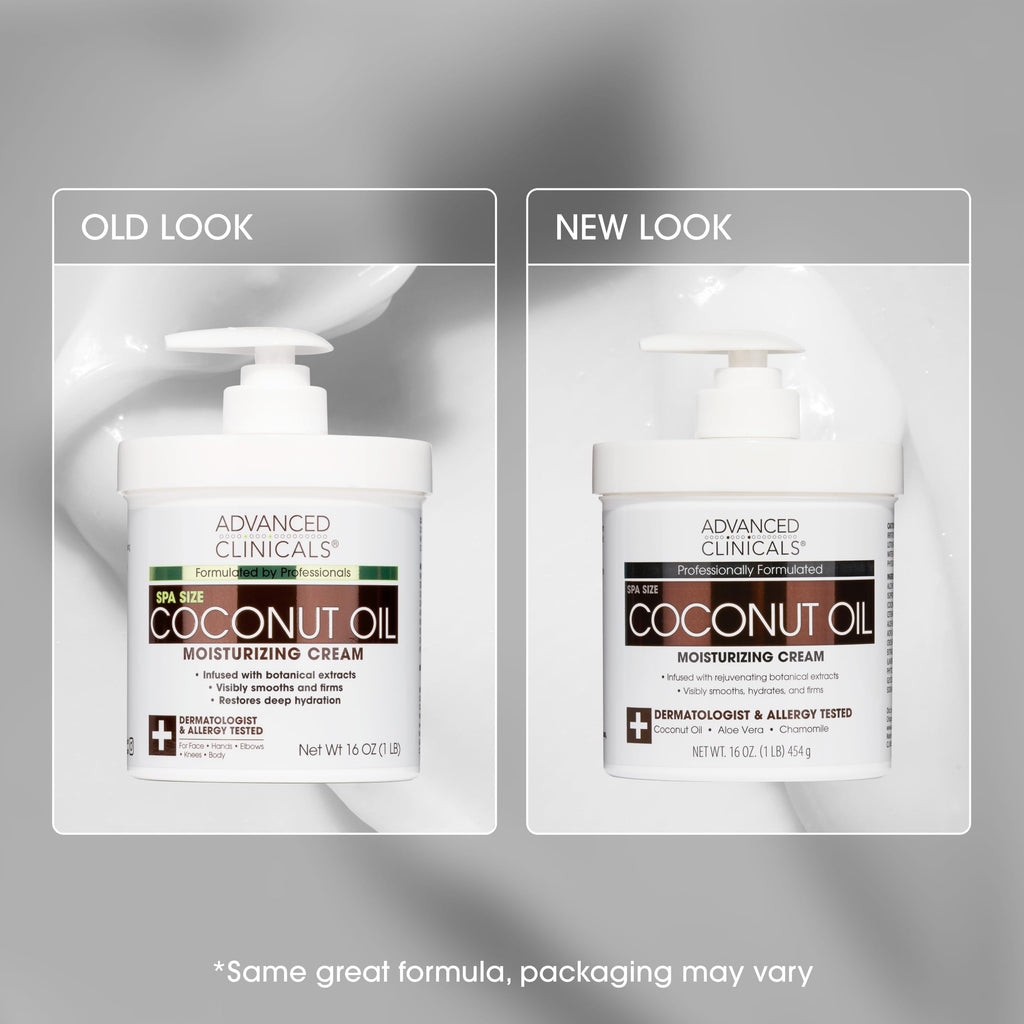 Advanced Clinicals Coconut Oil Body Cream For Women & Men | Hydrating Coconut Lotion For Extremely Dry Skin | Visible Anti Aging Body Butter Skin Care Balm Moisturizer For Hand, Heel, Feet, 16 Ounce