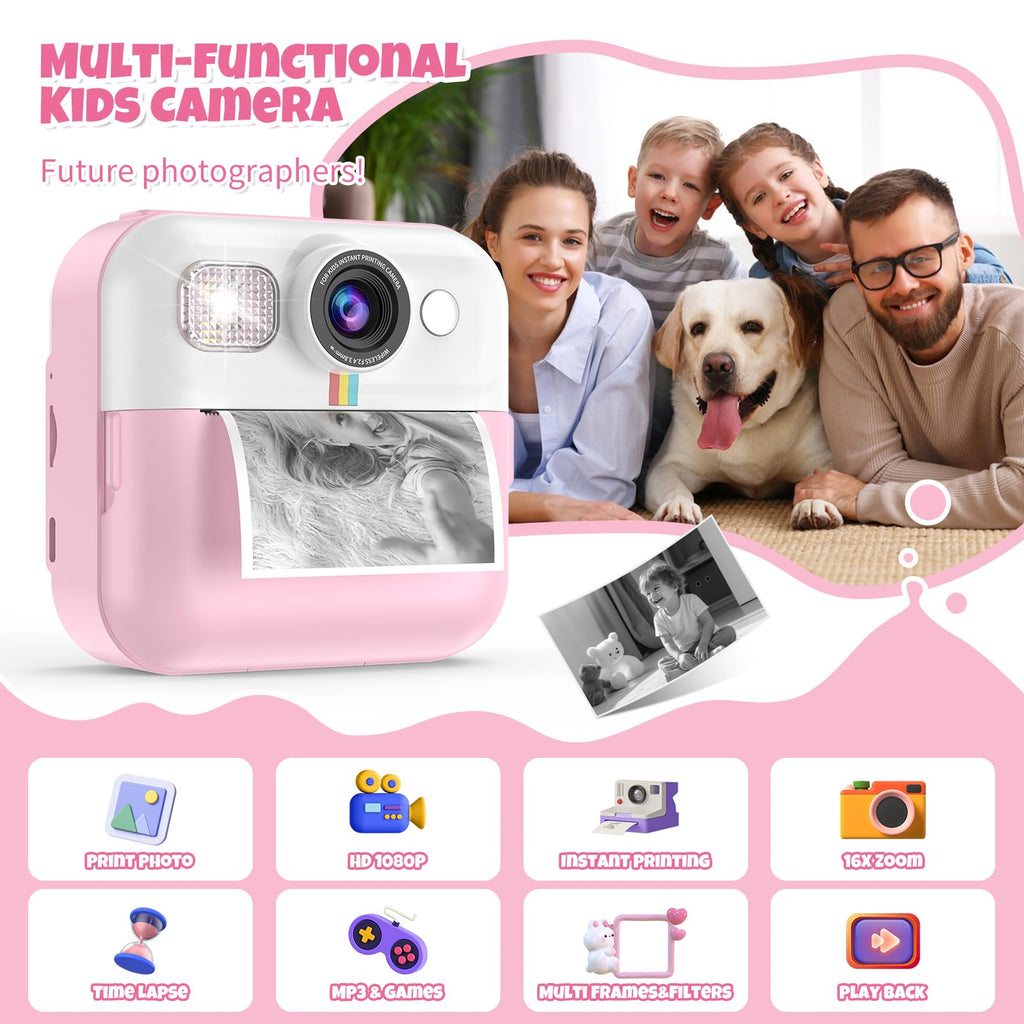Instant Print Camera for Kids, Toddler Camera Birthday Gifts for Girls 3-10