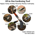 Hori Hori Garden Knife, 7" Full Tang Thick Stainless Steel Blade, Multi-Edge Design with Serrated Edge & Hook Cutter, Depth Markings, Heavy Duty Garden Tool with Sheath for Digging, Weeding & Planting