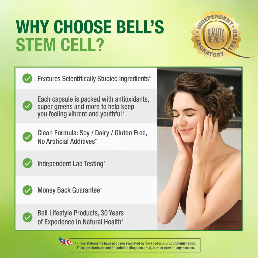 Bell Stem Cell Supplements - Supports Your Body's Natural Ability to Replace Worn Out Cells and Rejuvenate Tissue | Celulas Madres | 60 Capsules