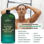 First Botany, ALL Natural Body Wash - Fights Body Odor, Athletes Foot, Jock Itch, Nail Issues, Dandruff, Acne, Eczema, Shower Gel for Women & Men, Skin Cleanser -16 fl oz (Tea Tree Mint)