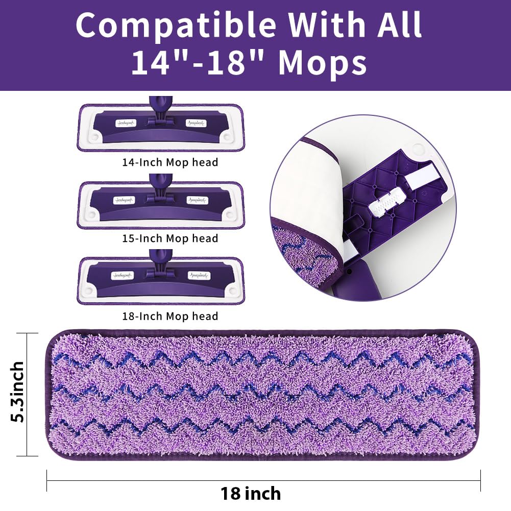 18 inch Mop Pads Refills, 3 Pack Microfiber Reusable Replacement Mop Pads Flat Replacements Heads for Wet Or Dry Floor Cleaning and Scrubbing, Blue & Purple Cloth