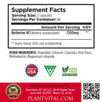 Plantvital Berberine 1200mg (per 2 Capsules) Berberine Supplement for Immunity Support and Normal Cardiovascular Health - 120 Capsules, Non-GMO, Vegan, Gluten Free and Made in the USA