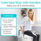 Vive Raised Toilet Seat Riser for Seniors (with Handles) - Handicap Rail Grab Bar Seat for Over Toilet - Elevated Safety for Elderly, Disabled, Medical - Standard