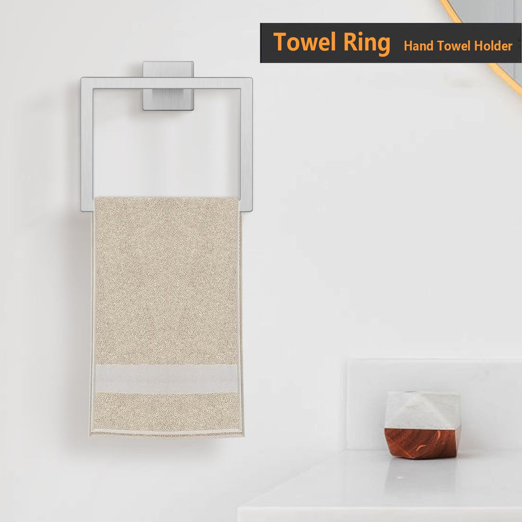 JOPOFI 2-Piece Towel Ring - Thicken SUS 304 Stainless Steel Towel Holder, Towel Racks for Bathroom, Square Modern Design Hand Towel Holder, Contemporary Hand Towel Bar - Brushed Nickel
