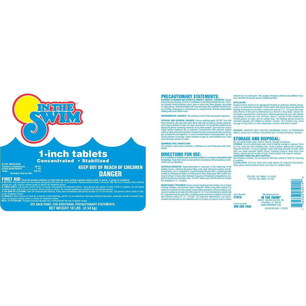 In The Swim 1 Inch Stabilized Chlorine Tablets for Sanitizing Swimming Pools - Fast Dissolving - 90% Available Chlorine - Tri-Chlor - 25 Pounds