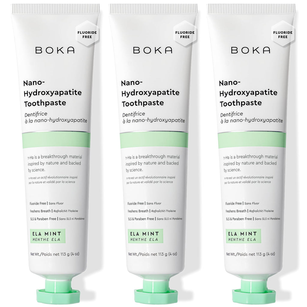 Boka Fluoride Free Toothpaste, Nano Hydroxyapatite Toothpaste, Appropriate for Sensitive Teeth - for Adult Oral Care - Ela Mint Flavor, 4 Fl Oz 3Pk US Manufactured