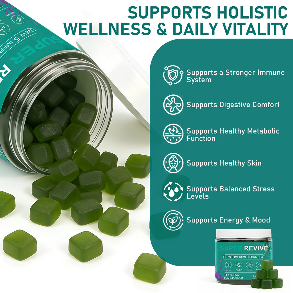 caicieter Super Revive Gummies for Hair Loss - Sea Moss Gummies with Vitamin C, E, Aloe Vera & Pearl Powder Glow, Promotes Thicker, Fuller & Stronger Hair - 60 Count