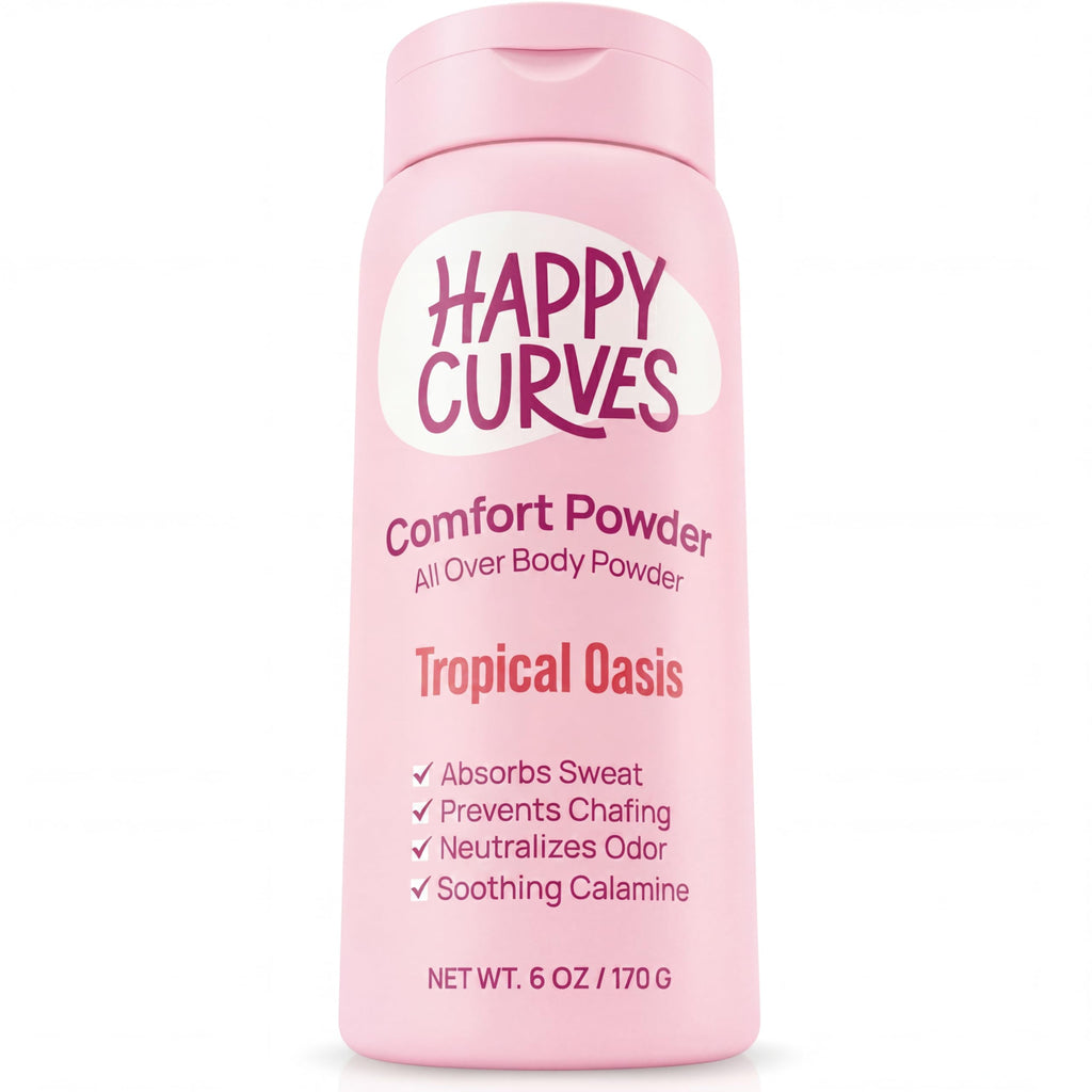 HAPPY CURVES Comfort Powder: Talc Free Anti Chafe Body & Foot Dusting Powder Deodorant to Control Inner Thigh Chafing, and Private Areas 6oz (Pack of 1) - Tropical Oasis