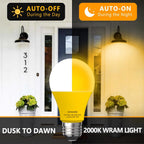 Gonhom Dusk to Dawn Bug Light Bulb Outdoor,8 Pack Amber Bug Light Bulb,Auto On/Off,10W(100W Equivalent),E26 Base,Bug Lights for Outside.Home Hallway Porch Lights.Decorative Lamps.Bedroom