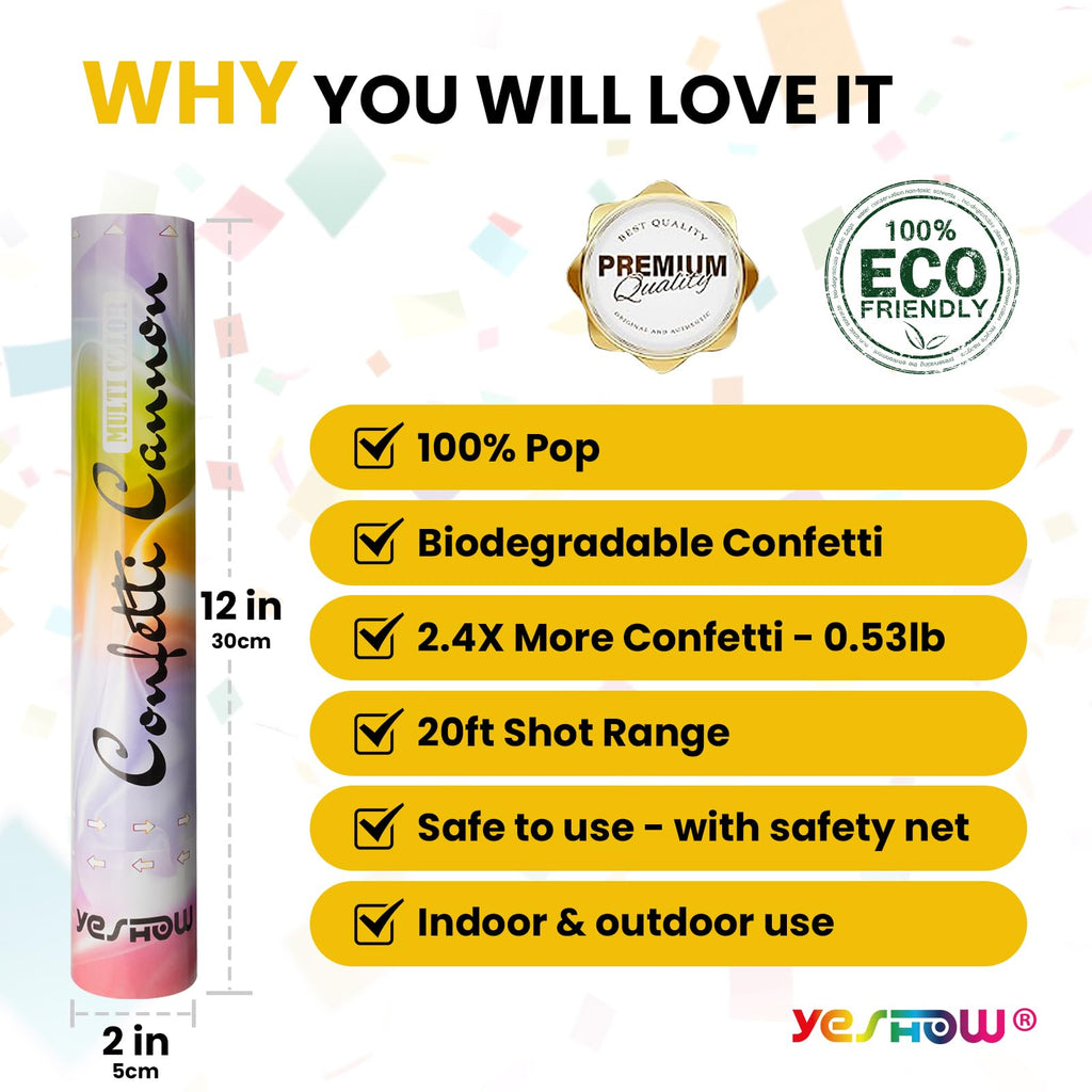 Confetti Cannon Poppers, YESHOW Bidegradable Multicolor Paper, 6 Pack