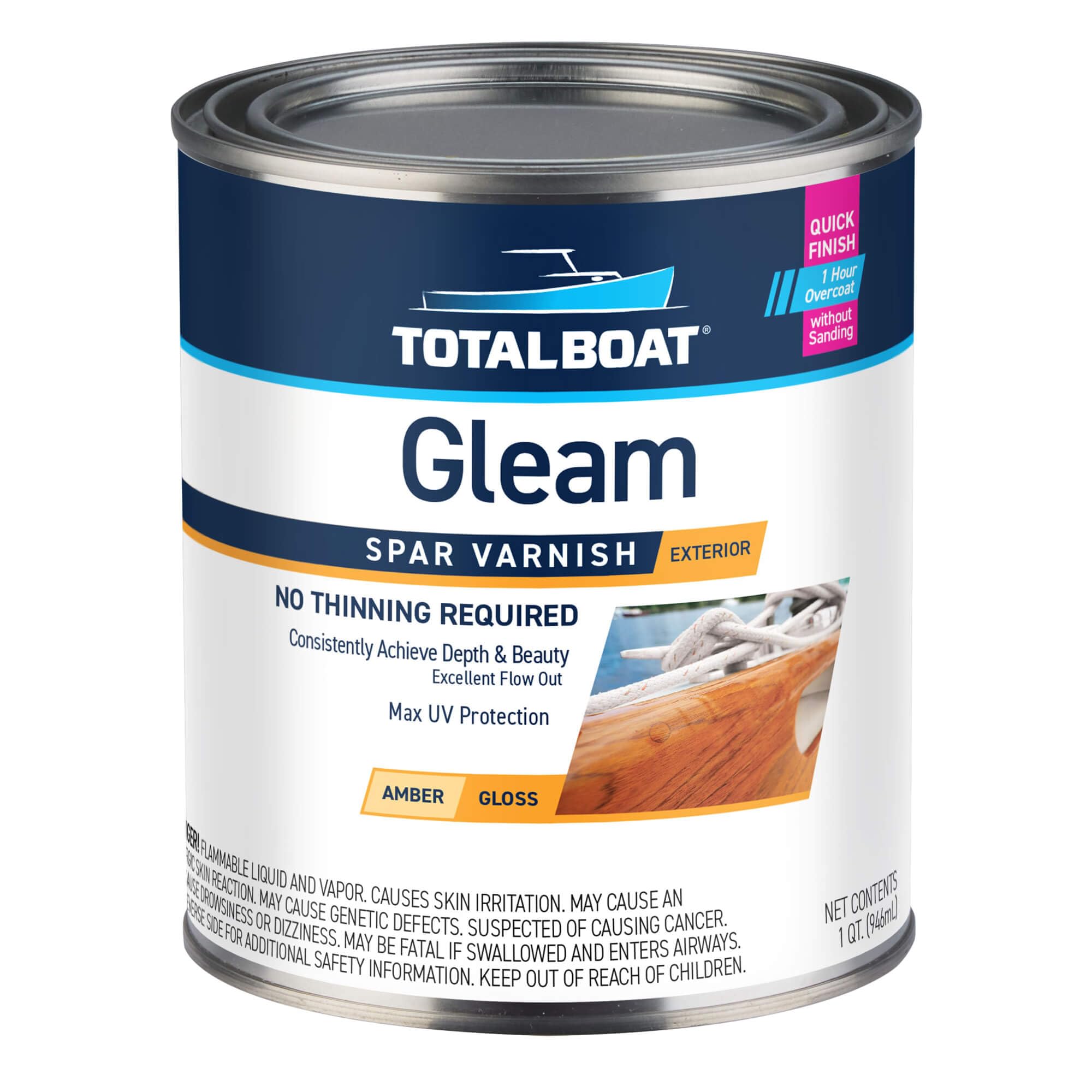 TotalBoat Gleam Marine Spar Varnish, Gloss and Satin Polyurethane Finish for Wood, Boats and Outdoor Furniture (Gloss Quart)