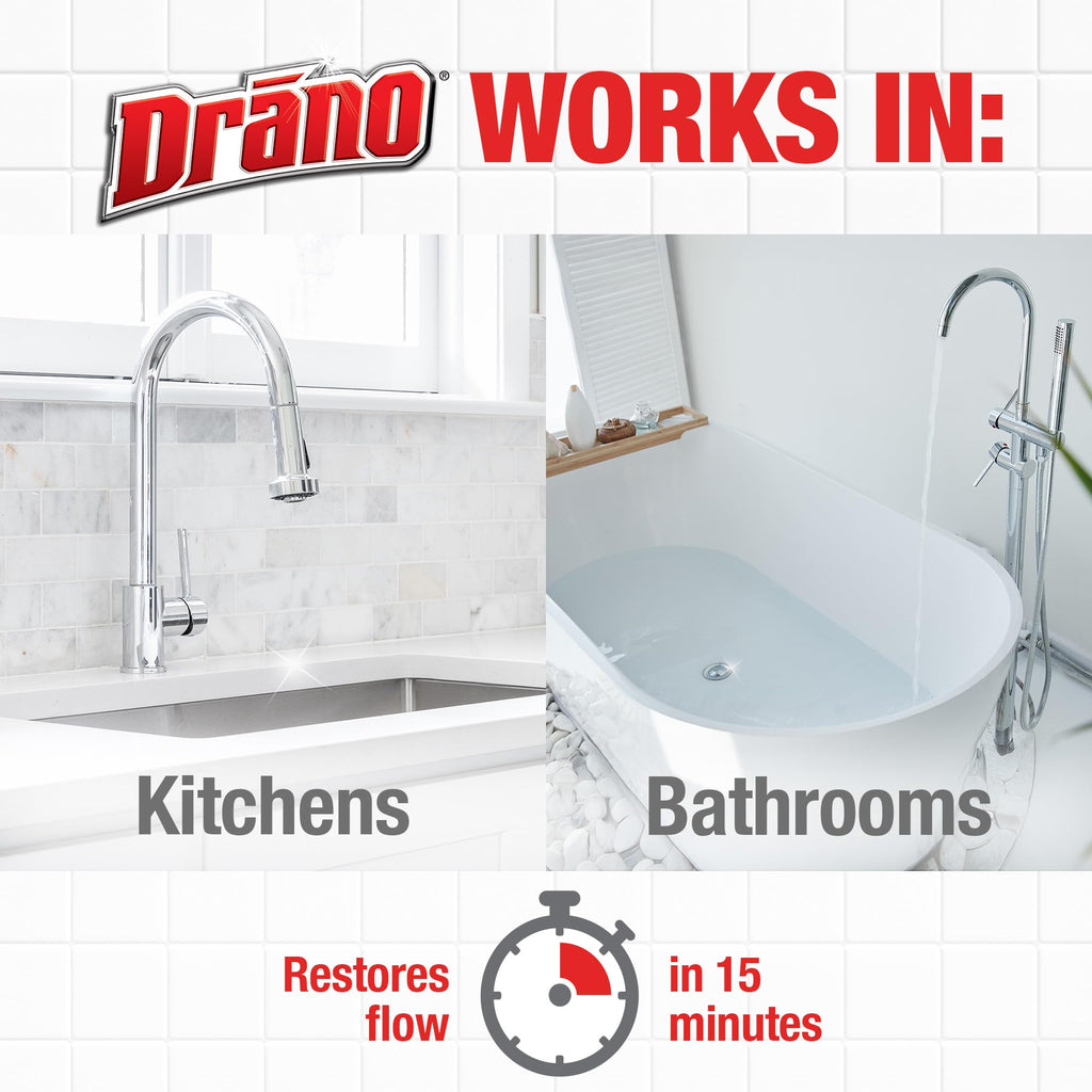 Drano Max Gel Drain Clog Remover & Cleaner, Fast-Acting to Unclog Standing Water & Remove Hair, Grease & Food Blockages, Safe for all Pipes & Septic, Kitchen Sinks, Bathroom Showers, 80 Oz, 2 Pack