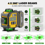 Laser Level with Tripod, Alloyman 4x360° Self Leveling Laser Level, Green Line Laser 4D Laser Leveler Tool with 2Pcs Lithium Batteries for Picture Hanging, Tile, Home Renovation, Indoor
