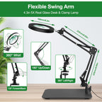 Magnifying Glass with Light and Stand, Flexible Magnetic Helping Hand, 5X&10X 12V 108pcs LED Beads Magnifying Lamp, 3 Modes Adjustable Swivel Gooseneck Arms & Heavy Duty Base Plate