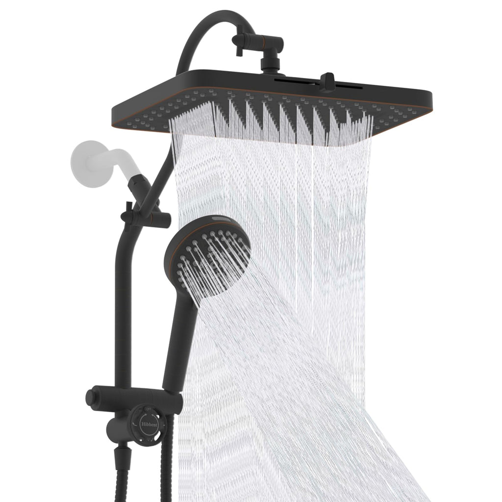 Hibbent cUPC Certified 13'' Shower Head Combo, High Pressure 5 Spray Rainfall Showerhead, 10 Spray Handheld, All Metal Easy Reach 4-way Diverter with Pause Mode, 71'' Hose & Holder, Oil-Rubbed Bronze
