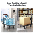 TIDY PALM Upgraded Foldable Push Cart Dolly | 660 lbs.Capacity Moving Platform Hand Truck | Foldable for Easy Storage | 4'' PU 360 Degree Swivel Silent Wheel-Black