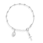 Miabella 925 Sterling Silver Italian Rosary Cross Bead Charm Link Chain Bracelet for Women Teen Girls, Adjustable, Made in Italy (Length 7 to 8 Inch)
