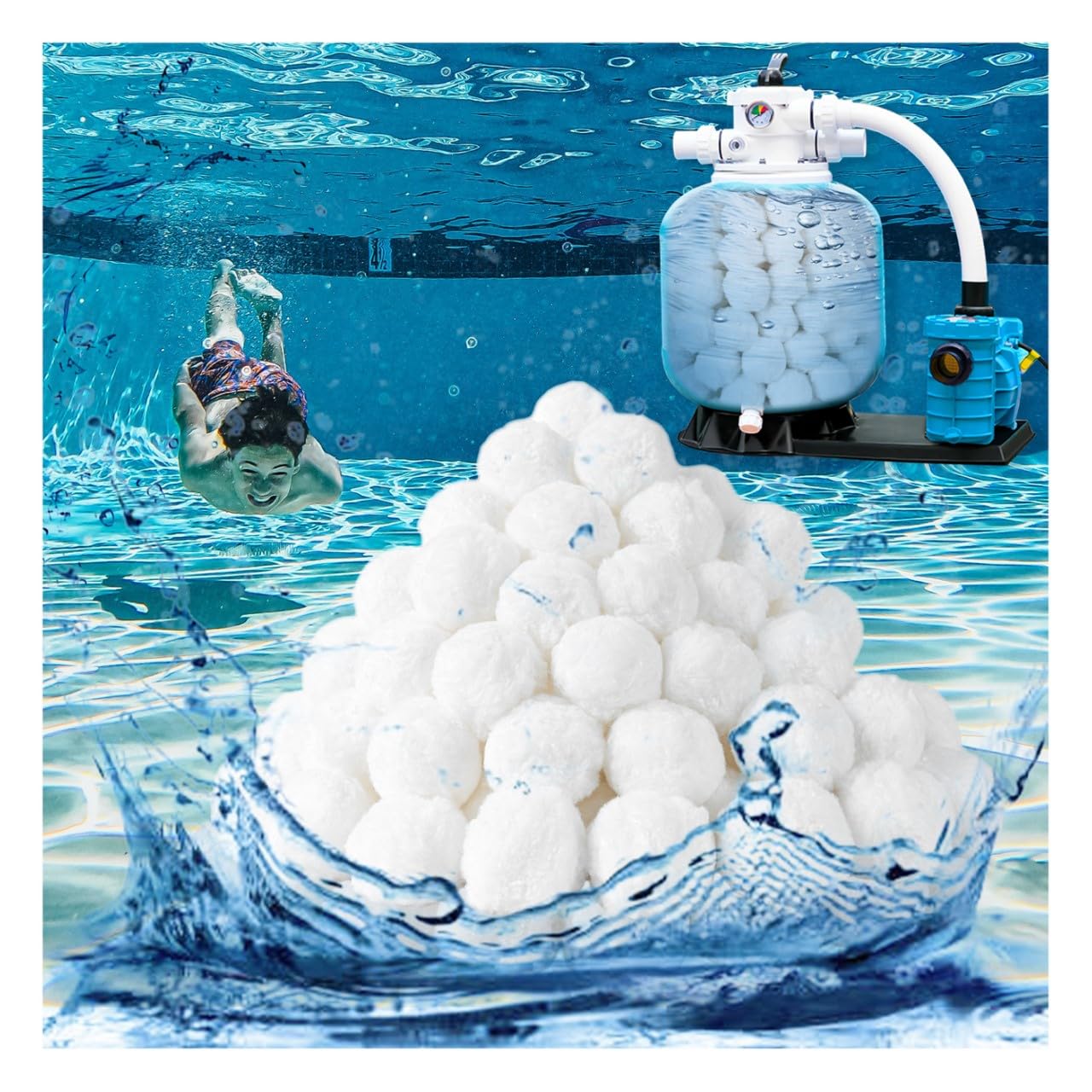 UMySpcl Pool Filter Balls (3.5 lbs) - Replaces 100 lbs of Filter Sand, Reusable & Eco-Friendly Polyester Fiber Filter Media for Sand Filter Pumps, Swimming Pools, Hot Tubs & Aquariums