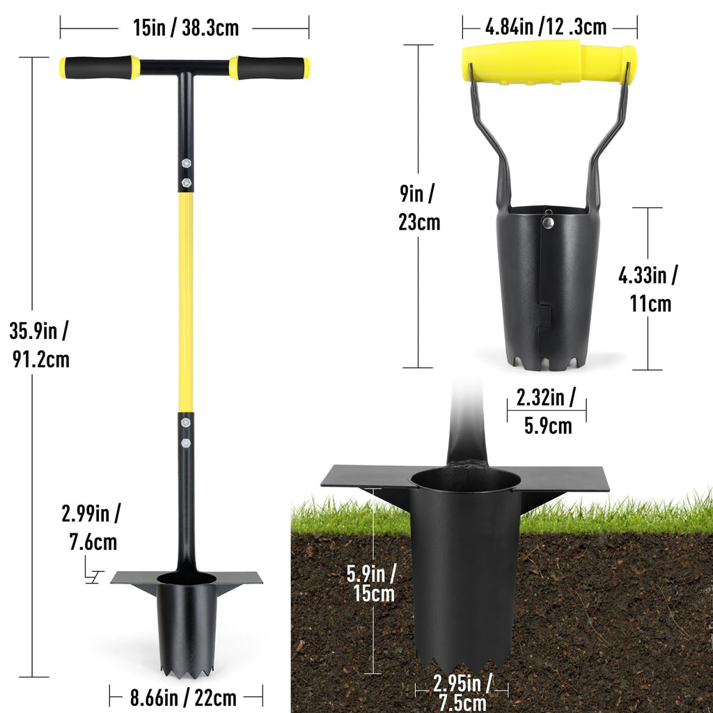 Jardineer 2PCS Bulb Planter Tools Set, Long Handle Garden Transplanter and Small Bulb Planting Tool with Deep Marker, Ideal for Planting Bulbs, Seedlings, Flowers & Vegetables