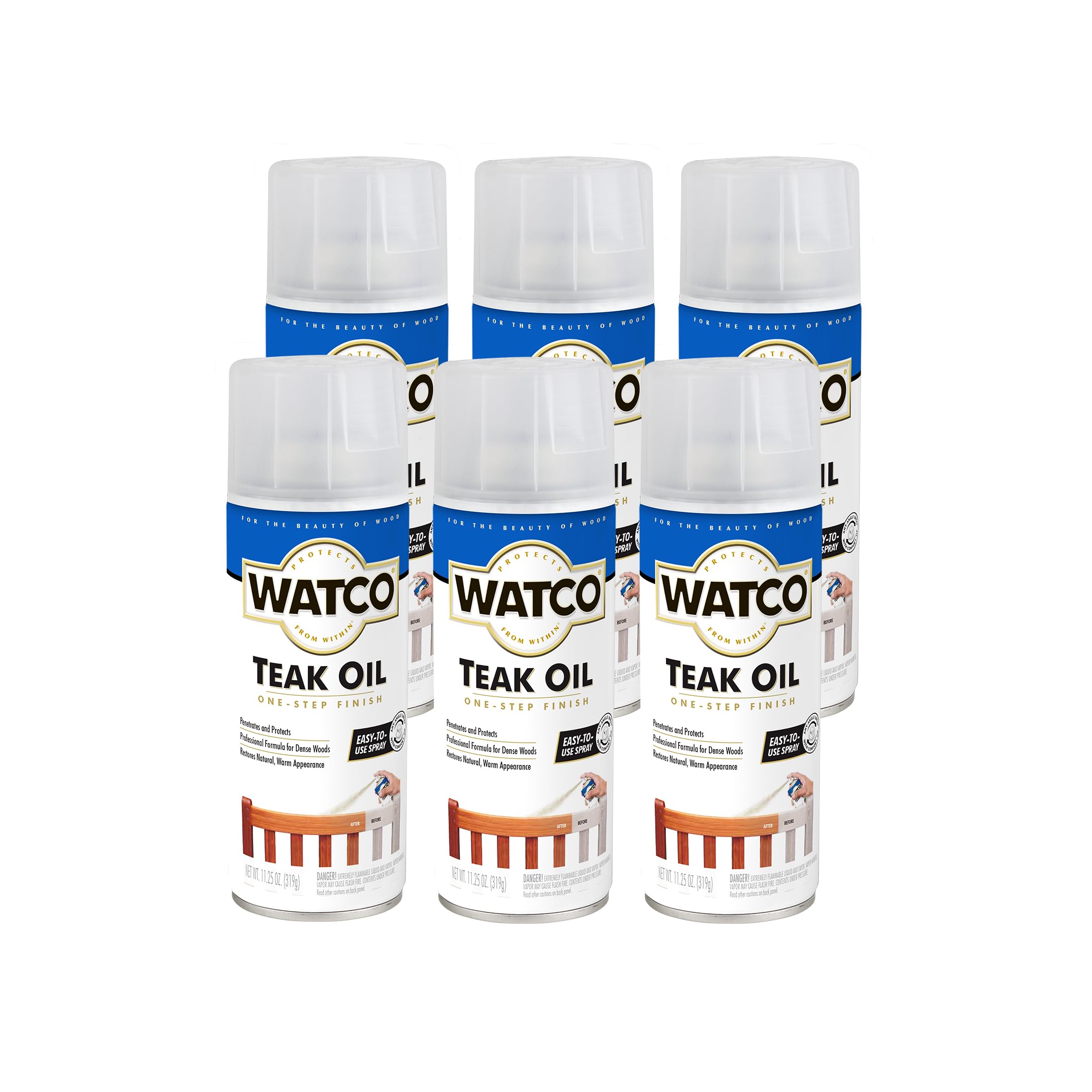 Watco Teak Oil Wood Finish Spray, 11.25 oz, Clear, 6 Pack