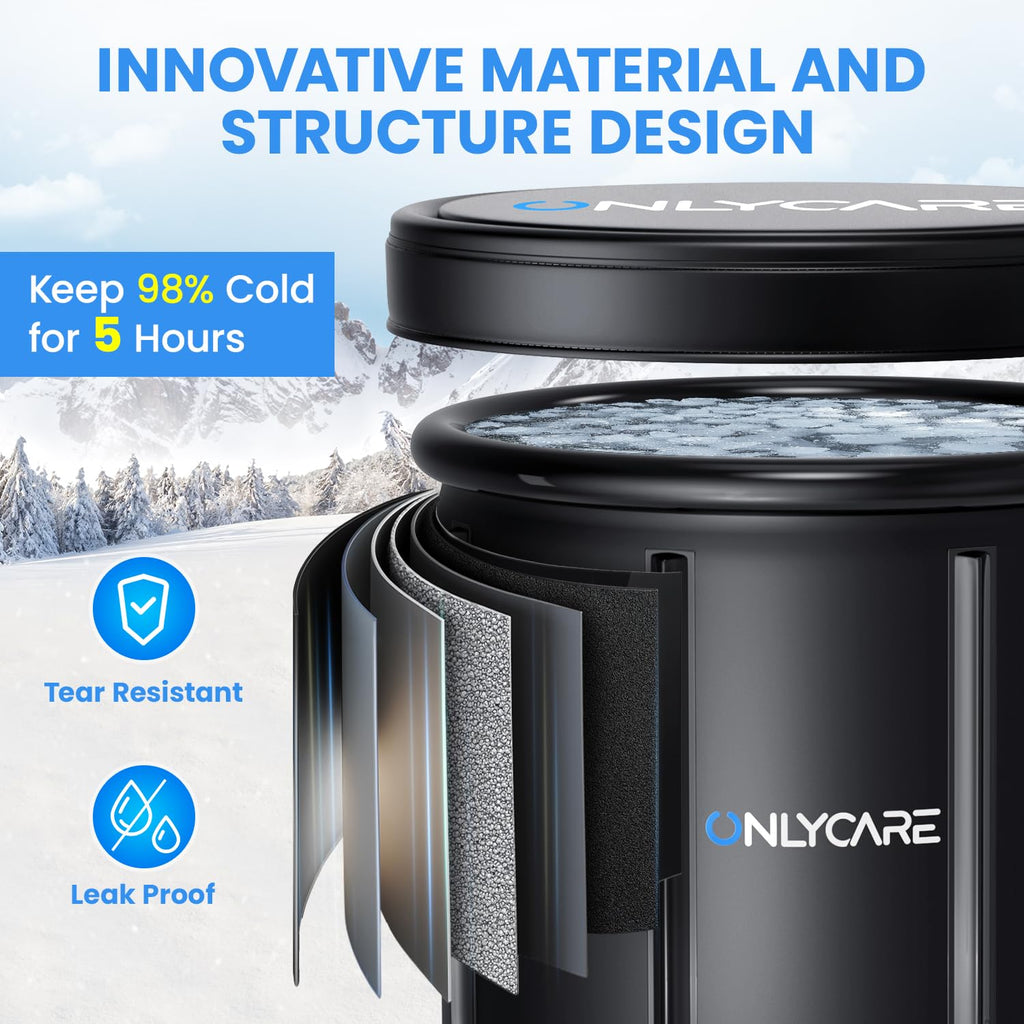 ONLYCARE Upgrade XXL 135 Gal Ice Bath Tub for Athletes - Cold Plunge Tub with Cover - Multiple Layered Cold Water Portable Ice Pod for Therapy Recovery at Home Outdoor Gym Use