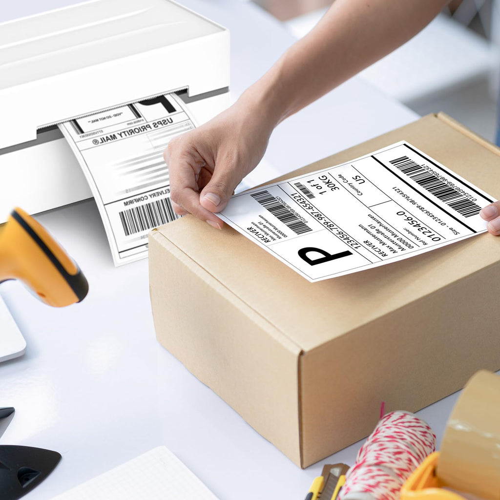 Fuxury Thermal Labels 4x6 500 Labels Fanfold Direct Shipping Label with Perforated and Strong Adhesive Mailing Stickers Paper Thermal Printer Sticker for Most Printer Shipping Supplies