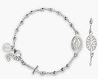 TURQ N TAUPE 925 Sterling Silver Bead Station Bracelet for Women - everyday wear gift for her 7.5 inches - Rosary Bracelet