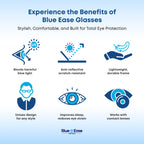 FREEZE2TRIM Blue Ease Optics Glasses for Women and Men No Blue Light Glasses For Men and Women Ease Eye Strain from Screen Computer Gaming BlueEase-Optics Eyeglasses with Clear Frame & Travel Case