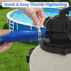 Poolvio Backwash Hose 1-1/2" x 50 ft, Blue Lay-Flat PVC Discharge Hose with 2 Stainless Steel Thumb Screw Clamps, Leak-Free for Swimming Pool Filter Cleaning, Flooded Area, Pond Draining