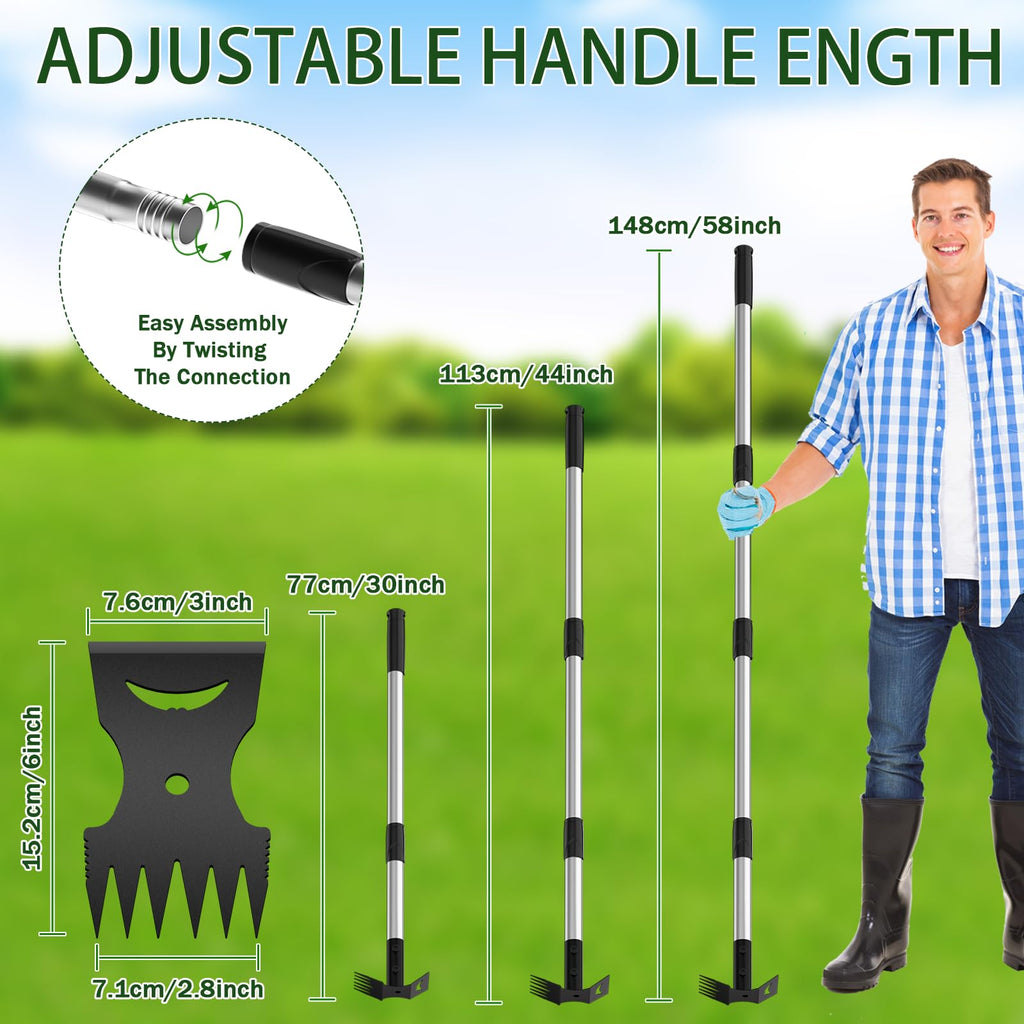 Ukiupop Weed Puller Tool with Long Handle 2-in-1 Garden Hoe and Weed Rake