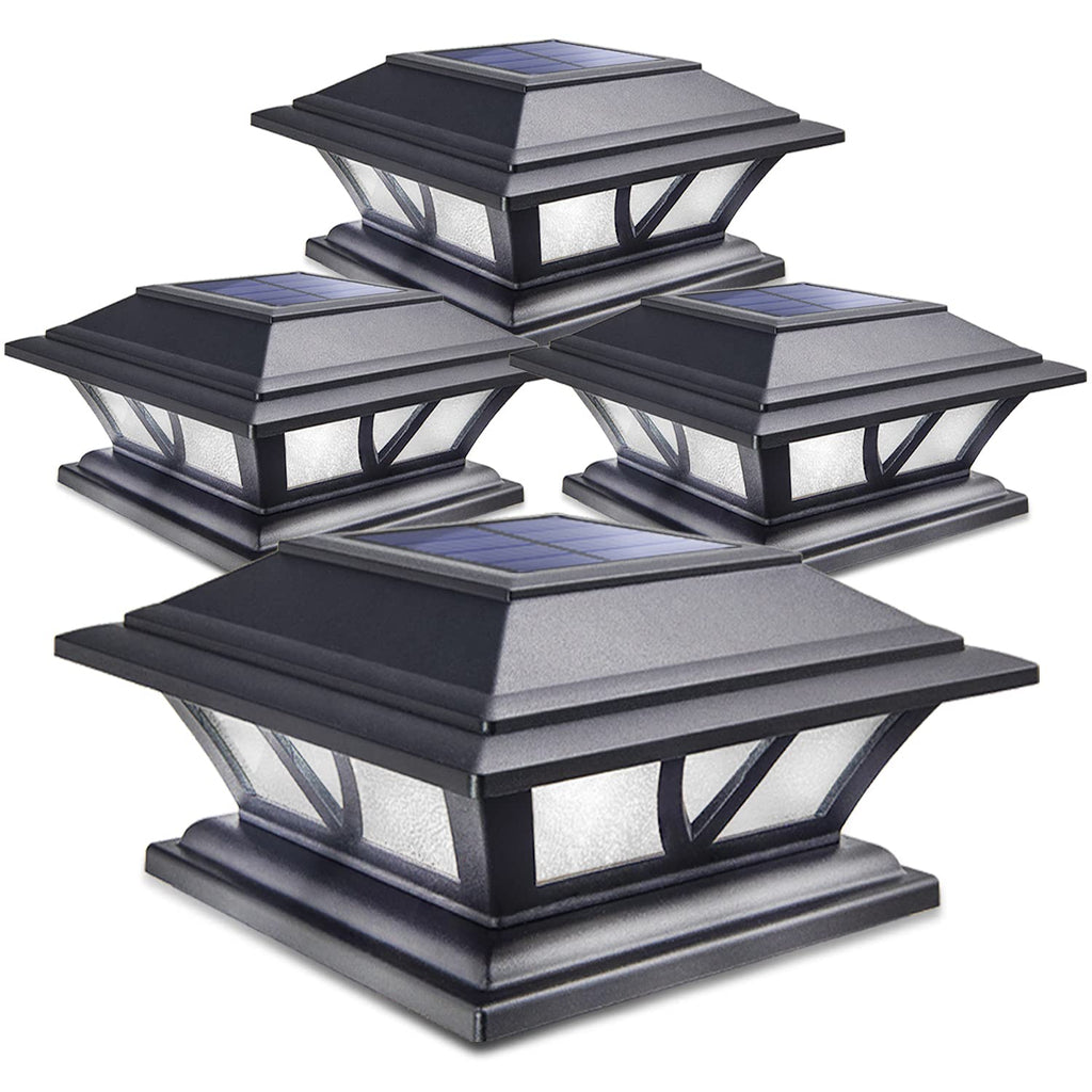 SIEDiNLAR Solar Post Lights Outdoor 2 Modes LED Deck Fence Cap Light for 4x4 5x5 6x6 Posts Patio Garden Decoration Warm White/Cool White Lighting Black (4 Pack)