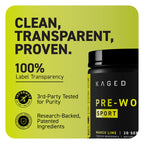 Kaged Sport Pre Workout Powder for Men & Women, Mango Lime, Sport Certified, 188mg Caffeine, Nitric Oxide Supplement, Beta Alanine for Energy, Weightlifting, Cardio Endurance & Strength, 20 Servings