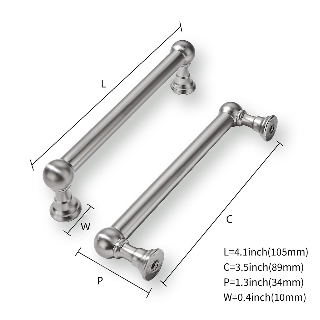 khtumeware 10 Pack Brushed Nickel Cabinet Pulls 3-1/2 Inch(89MM) Hole Centers Satin Nickel Kitchen Cabinet Handles Cabinet Hardware for Cabinets Cupboard Handles Drawer Pulls
