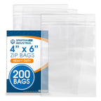 Spartan Industrial - 200 Count - 4” X 6” (4 Mil Heavy Duty) Thick Clear Plastic Reclosable Zip Poly Bags with Resealable Lock Seal Zipper - Durable