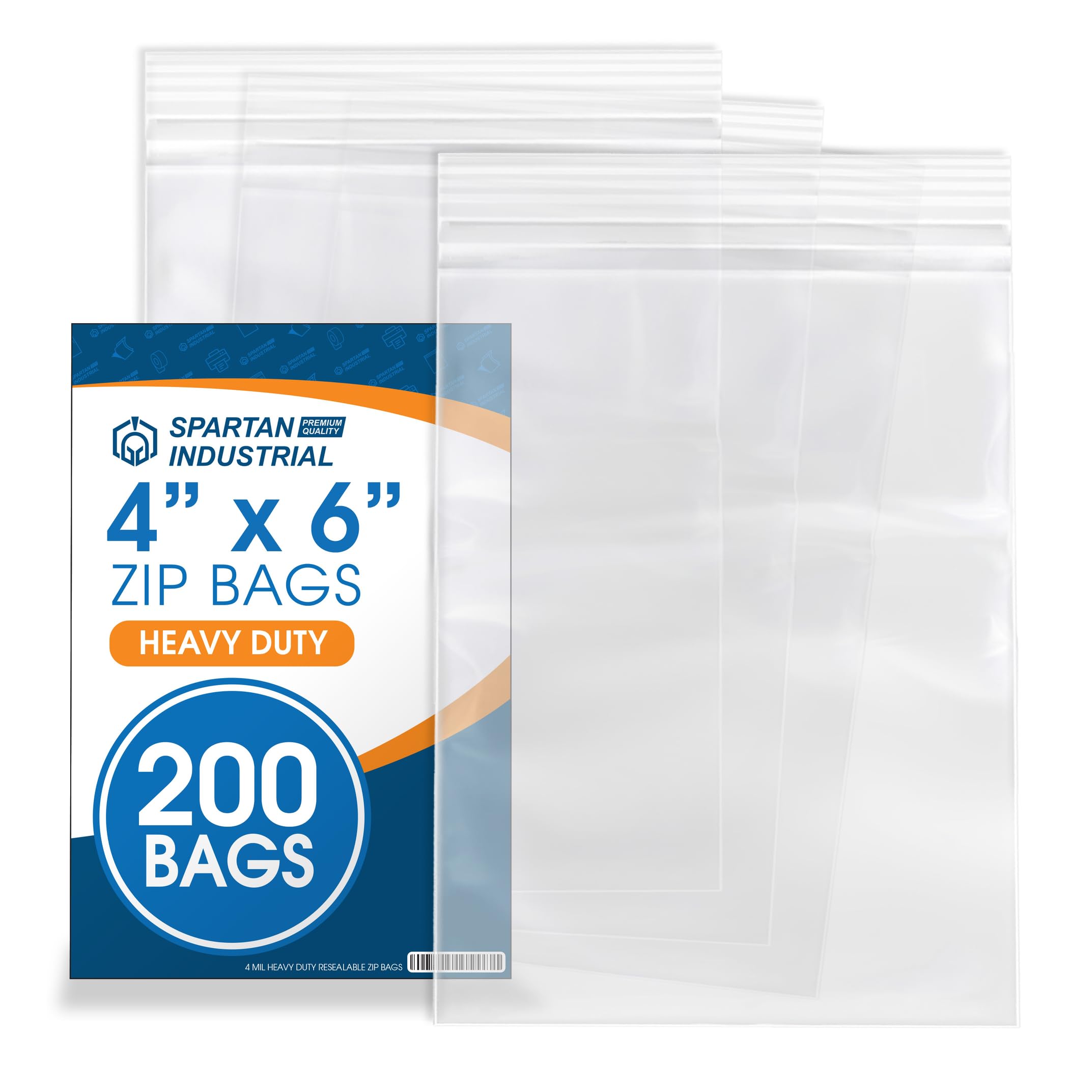 Spartan Industrial - 200 Count - 4” X 6” (4 Mil Heavy Duty) Thick Clear Plastic Reclosable Zip Poly Bags with Resealable Lock Seal Zipper - Durable
