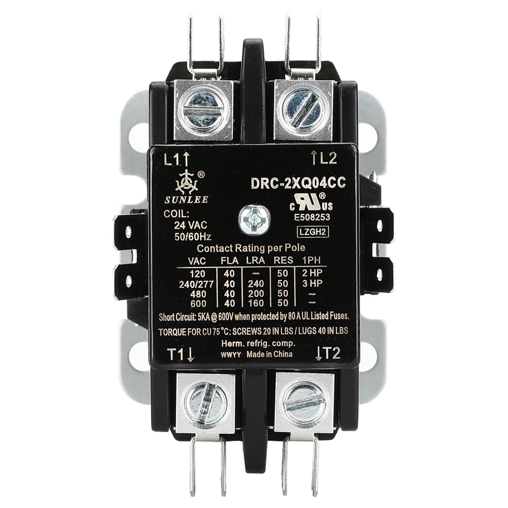 SUNLEE 2 Poles FLA 40 Amp Coil 24 VAC Air Conditioner Condenser Compressor Contactor AC Definite Purpose Contactor Universal Fit UL Recognized A2L Compliant