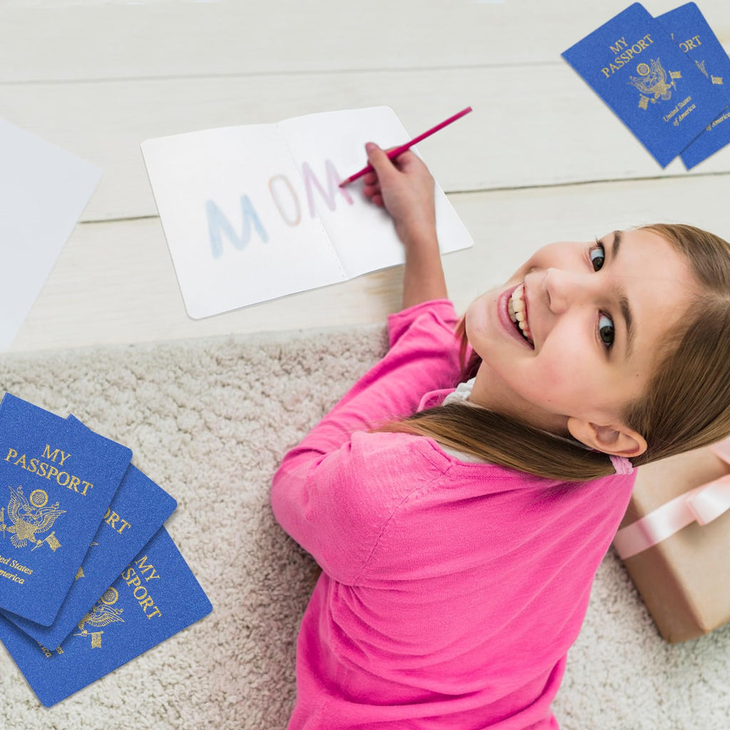 XIISVINT 30 Pcs Blank Passport Notebook Blue Passport Book Fake Passport Travel Journal Sticker Collection Book for Kids School Projects World Travel Pretend Activity Party Favors, 5.51x3.9 Inch